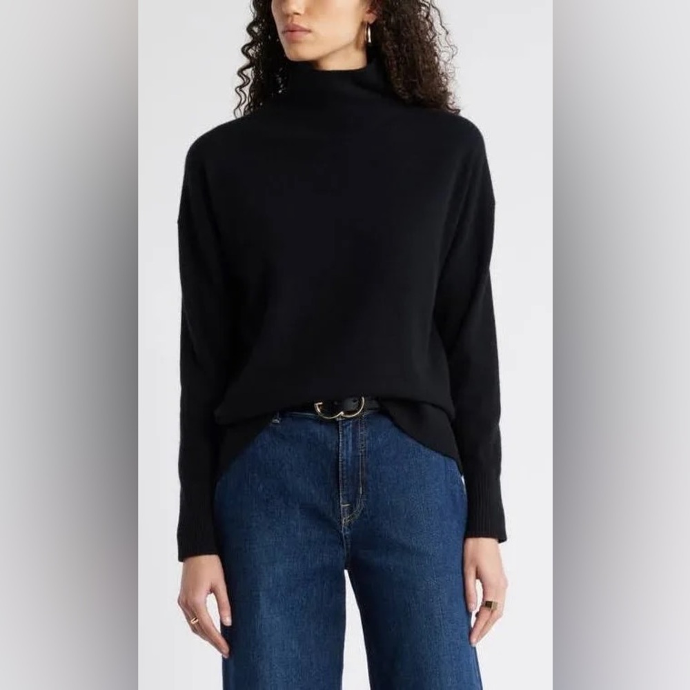 Nordstrom 100% Cashmere Mock Neck Knit Sweater Black Sz M